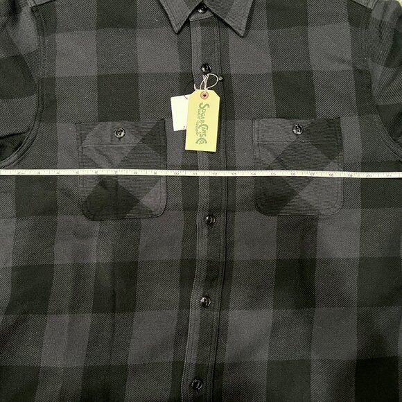 Sugar Cane Twill Plaid Work Shirt Flannel - Large - Black & Grey - SC29357 - Picture 7 of 12